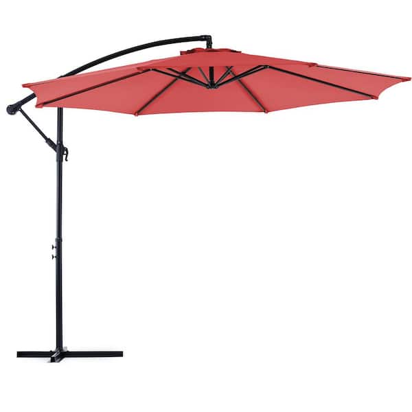 Cesicia 9.8 ft. Metal Hanging Cantilever Tilt Adjustable Patio Umbrella in Red