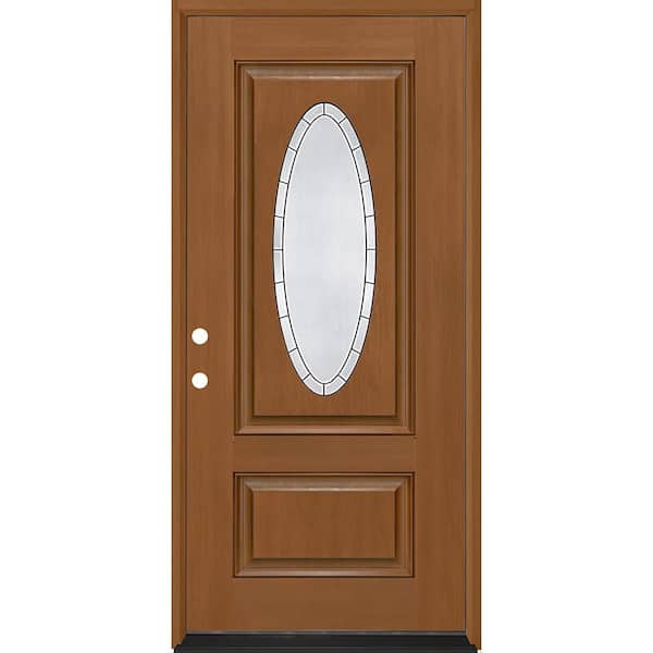 Steves & Sons Regency 36 in. x 80 in. 3/4L Oval Empire Decorative Glass RHIS AutumnWheat Fiberglass Prehung Front Door with 6-9/16 Jb