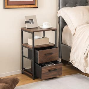 13.in. W Nightstand Rectangle Bedside End Table with 2 Fabric Drawers Storage Shelf for living room Walnut & Black