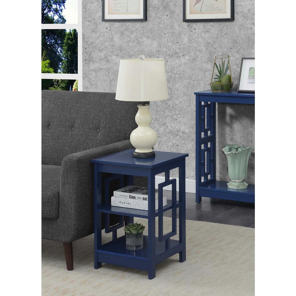 Cobalt Blue Square Wooden End Table with Shelves