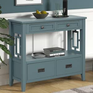 Retro Style Blue Solid Wood 36 in. Sideboard Console Table Sofa Table, Entryway Table with 4-Drawers and Storage Shelf