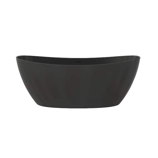 64.96 in. x 33.46 in. Solid Surface Freestanding Soaking Bathtub with Center Drain in Matte Black