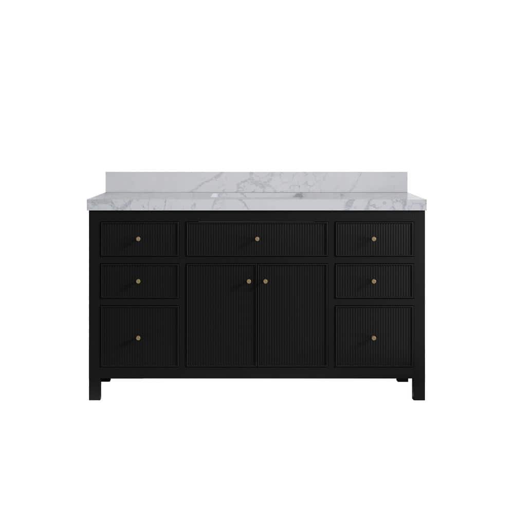Sonoma 60 in. Single Sink Freestanding Black Bath Vanity with Venatino Quartz Top Unassembled price history on PriceWatchPro