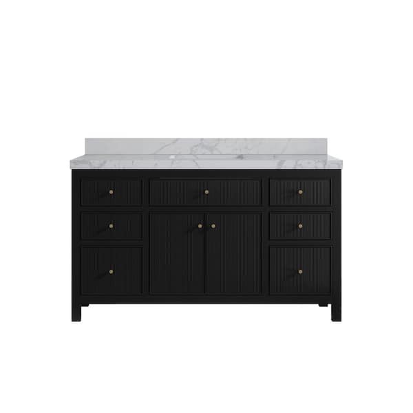 Willow Collections Sonoma 60 in. Single Sink Freestanding Black Bath Vanity with Venatino Quartz Top Unassembled
