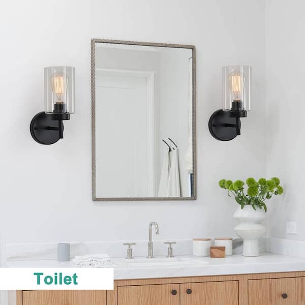 3.93 in. 1-Light Black Modern Bath Wall Sconce with Clear Glass Shade