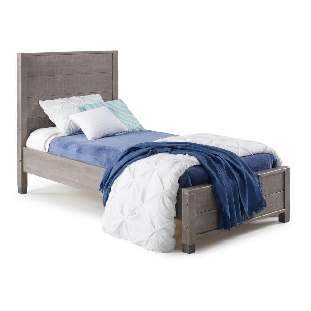 Driftwood Gray Solid Pine Twin Platform Bed with Wood Headboard