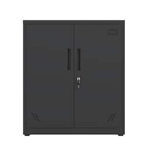 31.50 in. W x 15.75 in. D x 35.43 in. H Black Metal Linen Cabinet with 2 Doors and 2 Adjustable Shelves