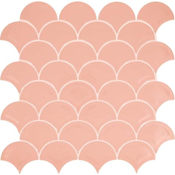 Revalia Remix Charming Peach 13 in. x 13 in. Glossy Ceramic Fan Mosaic Wall Tile (10.2 sq. ft. /case)