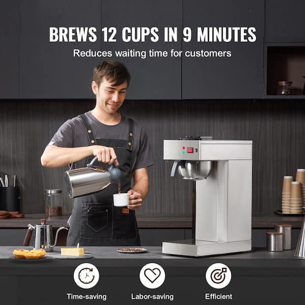 SKYSHALO 12 Cups Stainless Steel Drip Coffee Maker with Thermal Carafe to Keep Warm or Cold for Restaurant,2025 Upgrade,Sliver
