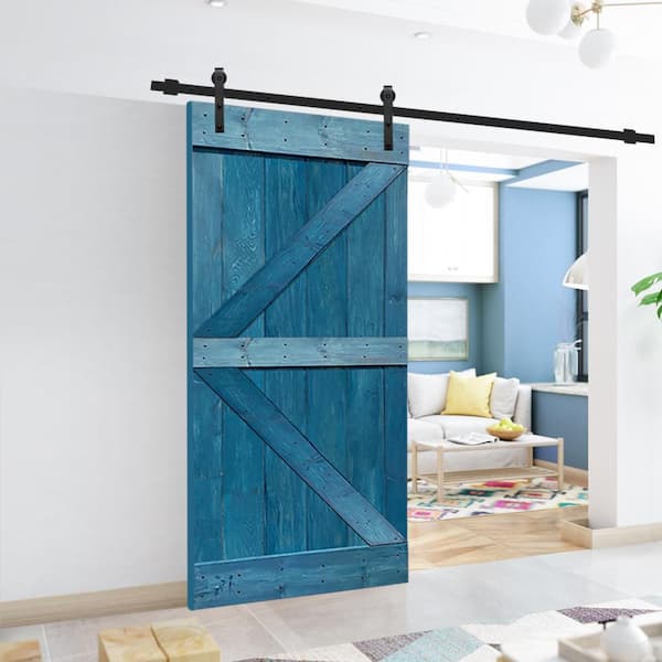 Calhome K Series 36 In X 84 Solid Ocean Blue Stained Pine Wood Interior Sliding Barn Door Slab Diy K36n Calhome K Series 36 In X 84 Solid, Diy Interior Sliding Door