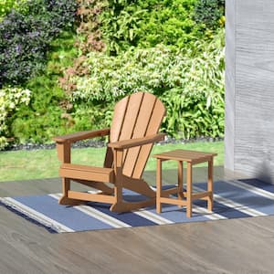 Iris Teak Plastic Adirondack Outdoor Rocking Chair with Side Table Set