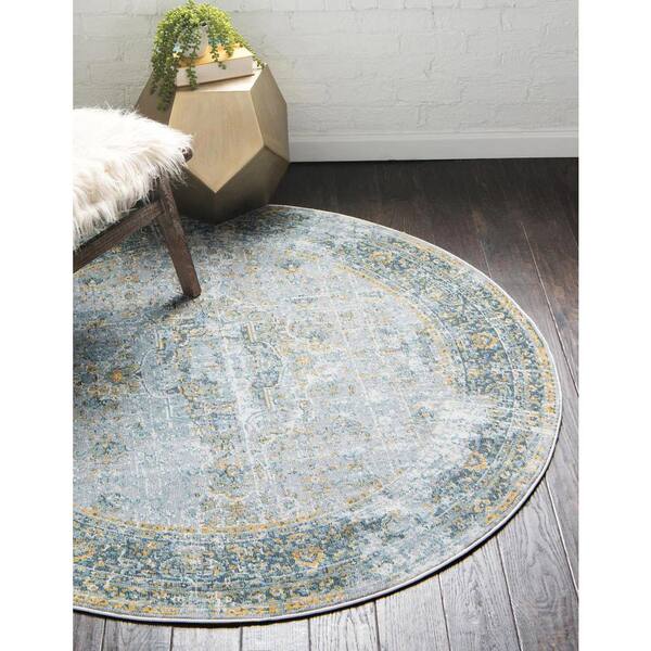 Baracoa Collection Area Rug - Fidel (8 ft.  Round Gray/Blue)