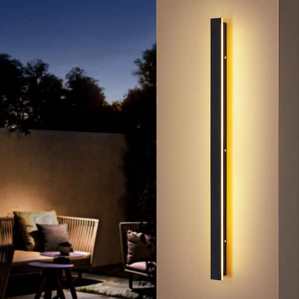 Rennnsan Hannah 39 in. Modern Linear Acrylic IP65 Waterproof Hardwired Black Outdoor Barn Wall Sconce Light, Integrated LED