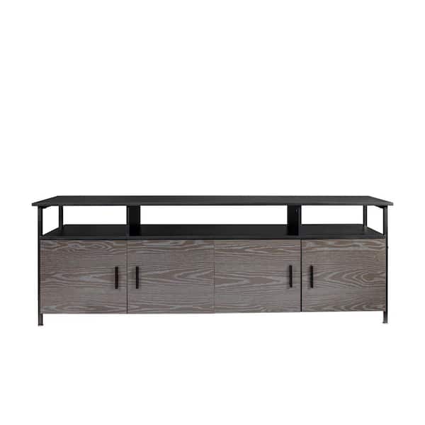 Tidoin Gray Wood TV Stand Fits TVs up to 80 in. with 2-Doors