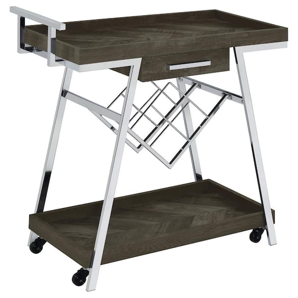 Coaster Kinney Rustic Gray and Chrome 2-Tier Bar Cart