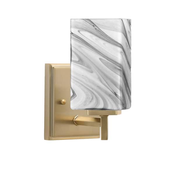 Unbranded Bridgewater 1 Light New Age Brass Wall Sconce with 3.5 in. Square Onyx Swirl Glass Shade, No Bulbs Included