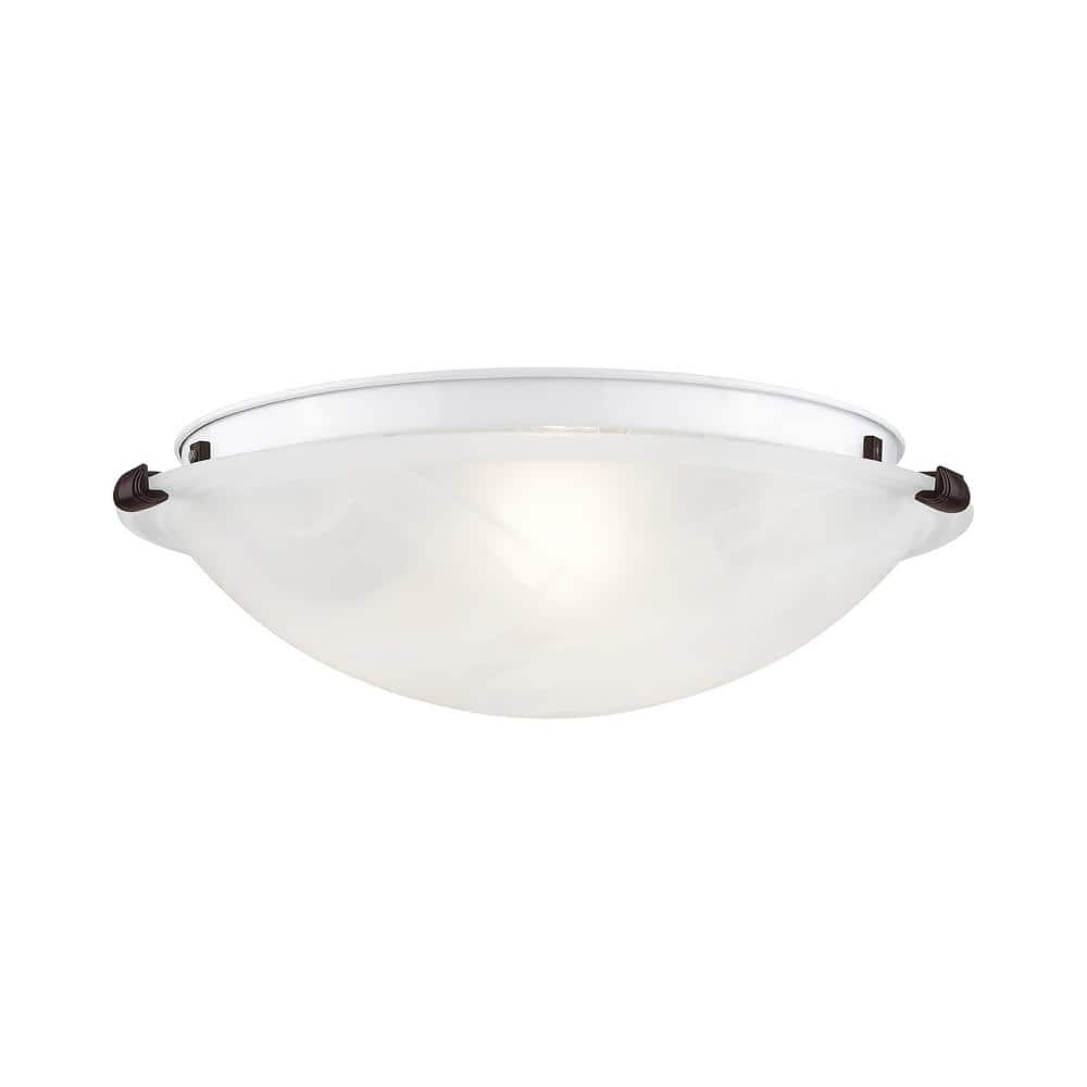 Bronze and White Alabaster Glass 3-Light Flush Mount
