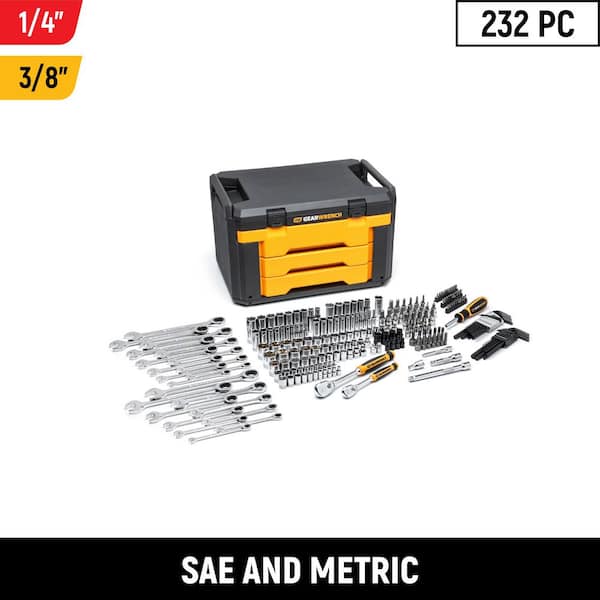 1/4 in. and 3/8 in. Drive 90-Tooth Standard and Deep SAE/Metric Mechanics Tool Set in 3-Drawer Storage Box (232-Piece)