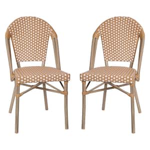 Brown Aluminum Outdoor Dining Chair in Brown Set of 2