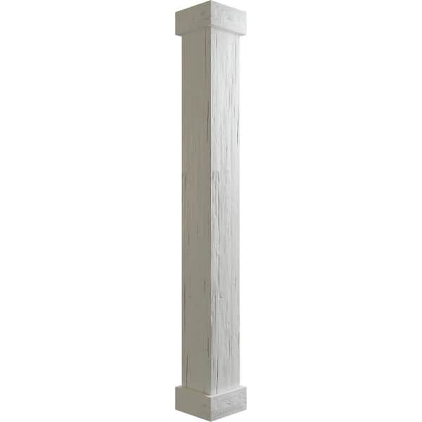 Ekena Millwork 6 in. x 4 ft. Hand Hewn Endurathane Faux Wood Non-Tapered Square Column Wrap w/ Standard Capital & Base