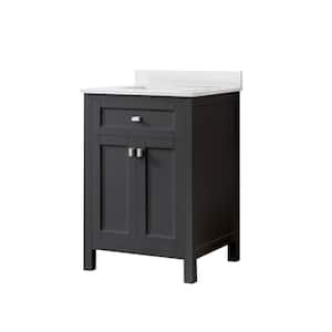 Juniper 24 in. W x 21 in. D x 34-1/2 in. H Bath Vanity in Charcoal Gray with Engineered Stone Top and Ceramic Basin