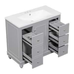 36 in. W x 18 in. D x 33.87 in. H Single Sink Freestanding Bath Vanity in Gray with White Resin Top