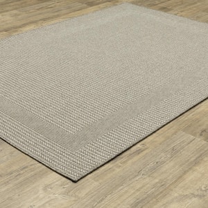 Cliffs Gray 8 ft. x 10 ft. Border Casual Polypropylene Indoor/Outdoor Area Rug