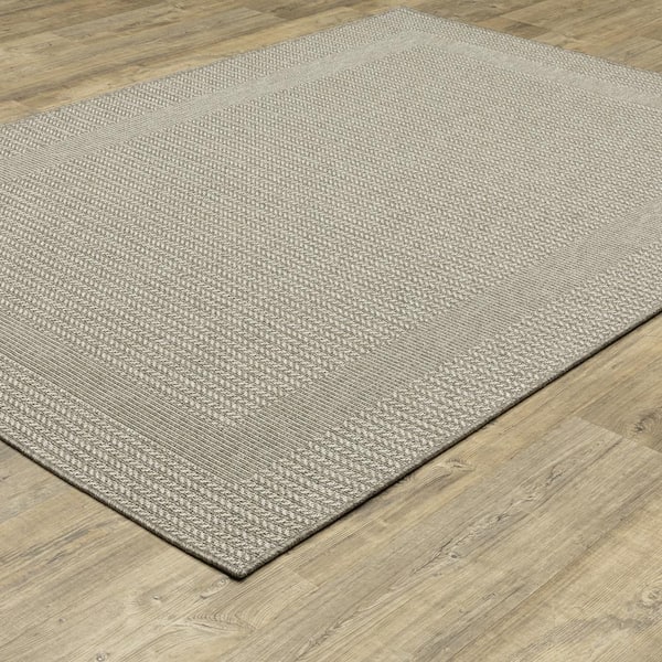 Cliffs Gray 10 ft. x 13 ft. Border Casual Polypropylene Indoor/Outdoor Area Rug