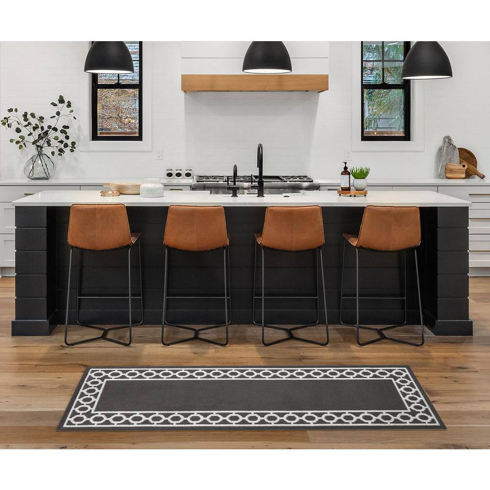 Dark Grey and White Tufted Trellis Runner Rug, 26" x 72"