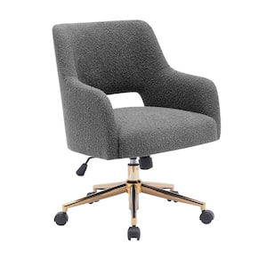 Stain Resistant Boucle Fabric Upholstered Adjustable Height Office Vanity Swivel Task Chair with Wheels in Gray