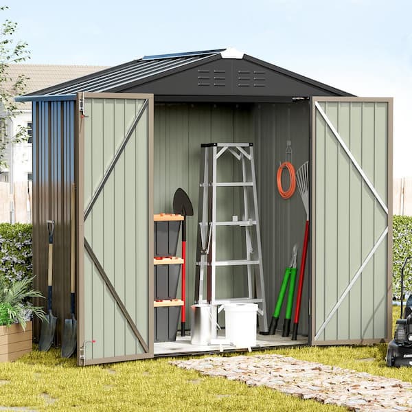 Patiowell 6 ft. W x 4 ft. D Outdoor Storage Brown Metal Shed with Sloping Roof and Double Lockable Door (24.8 sq. ft.)