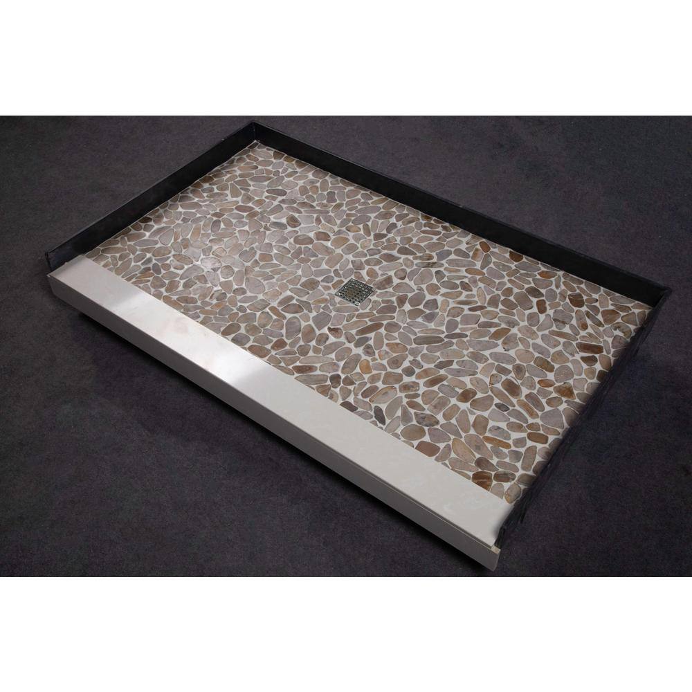 Pebble Crème Pre-Tiled Rectangular Shower Base with Center Drain