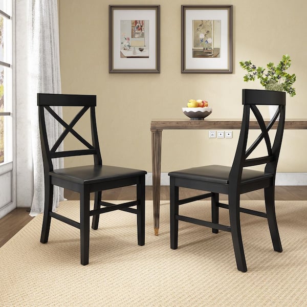 Black Farmhouse Solid Acacia Wood Dining Chairs (Set of 2)