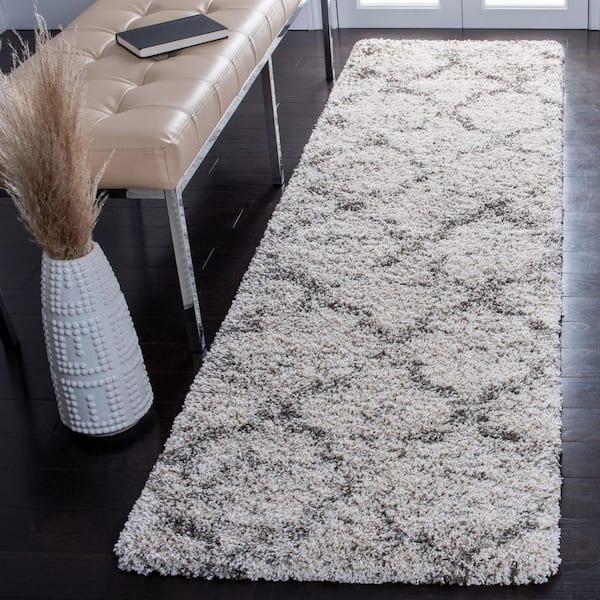 Hudson Shag 2 ft. x 8 ft. Ivory/Gray Trellis Runner Rug