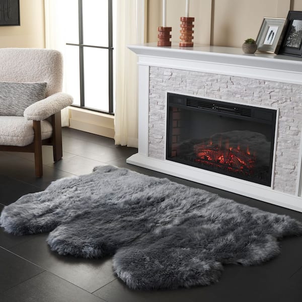 Sheep Skin 3 ft. x 5 ft. Steel Blue Solid Color Area Rug