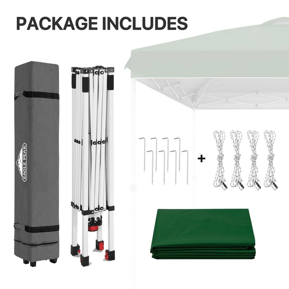 Green 8 ft x 8 ft Water-Resistant Pop-Up Canopy Tent