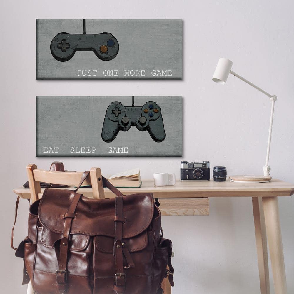 Gamer Phrases on Grey by Kim Allen 2 Piece Unframed Typography Graphic Art Print 10 in. x 24 in.