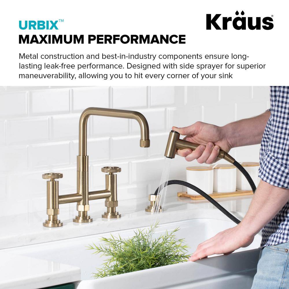 Urbix Brushed Gold Stainless Steel Bridge Faucet with Side Sprayer