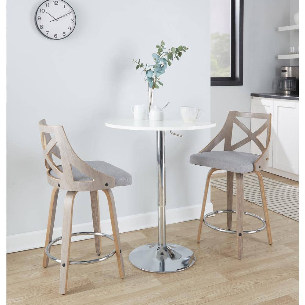 Charlotte Gray Upholstered Swivel Counter Stool with Light Wood and Metal