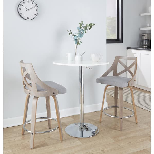 Charlotte 25.75 in. Grey Fabric, Light Grey Wood, Chrome Metal Fixed-Height Counter Stool (Set of 2)
