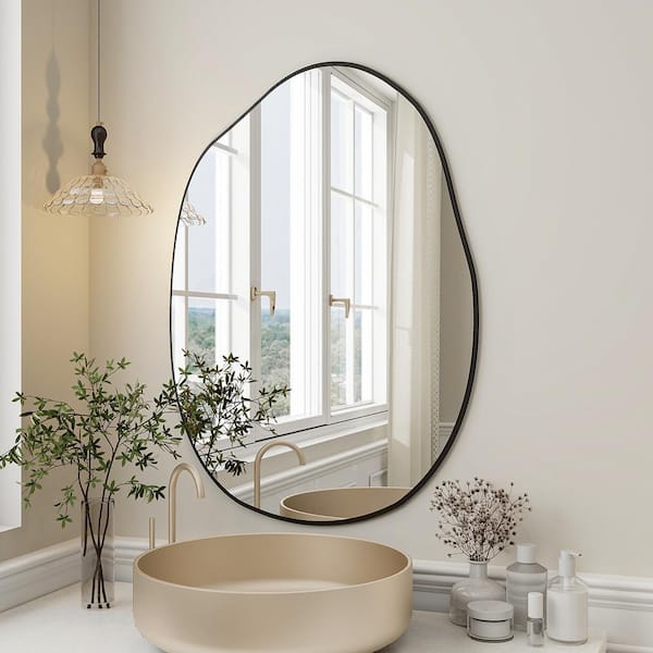 GLSLAND 26 in. W x 38 in. H Irregular Shape Frameless Wall Bathroom Vanity Mirror