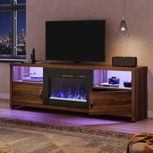70 in. Walnut LED TV Stand Fits TV's Up to 75 in. Entertainment Center with Fireplace and Cabinets