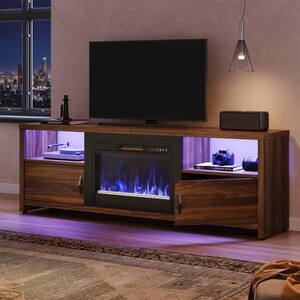 70 in. Walnut LED TV Stand Fits TV's Up to 75 in. Entertainment Center with Fireplace and Cabinets