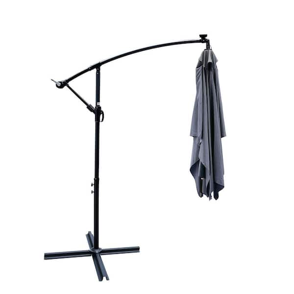 Zeus & Ruta 10 ft. Rectangular Steel LED Cantilever Patio Umbrella with Crank and Cross Base in Anthracite for Garden Deck Backyard