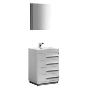 Livello 24 in. Vanity in White with Acrylic Vanity Top in White with White Basin and Mirrored Medicine Cabinet