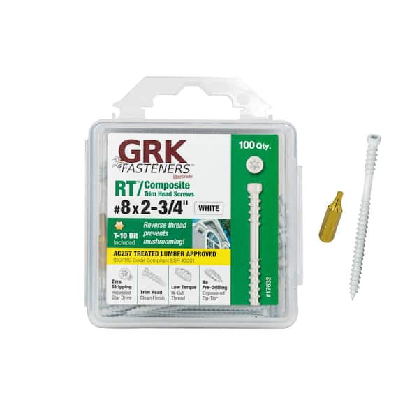 GRK Fasteners #8 x 2-3/4 in. Star Drive Trim-Head White RT Composite Exterior Wood Deck Trim Screw (100-Pack)