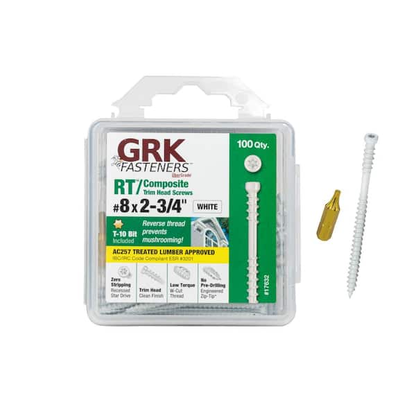 #8 x 2-3/4 in. Star Drive Trim-Head White RT Composite Exterior Wood Deck Trim Screw (100-Pack)
