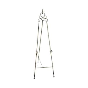 58 in. Black and Silver Painted Floor Easel with Adjustable Brackets and Fleur-de-Lis Accents