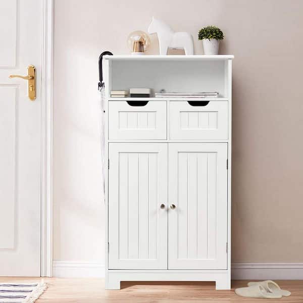 24 in. W x 12 in. D x 43 in. H White Double Door Bathroom Linen Cabinet Floor Storage Cabinet with 2-Drawers and 2-Doors