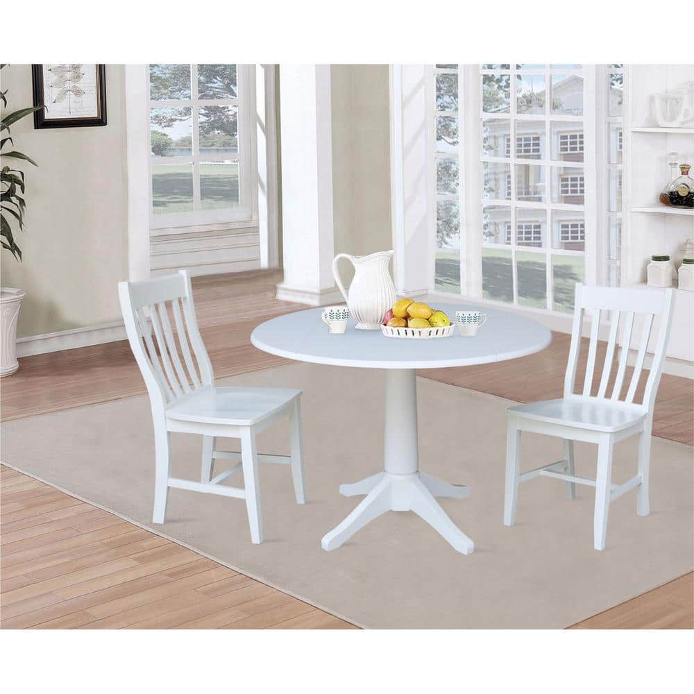 Elegant White 42" Round Solid Wood Extendable Pedestal Dining Table